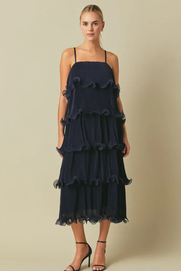 ENDLESS ROSE Tops*- Pleated Tiered Long Dress