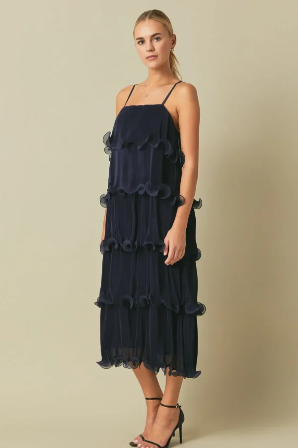 ENDLESS ROSE Tops*- Pleated Tiered Long Dress