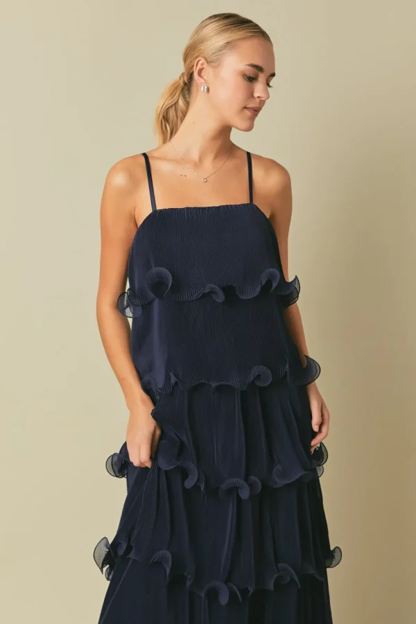 ENDLESS ROSE Tops*- Pleated Tiered Long Dress