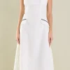 ENDLESS ROSE Tops*- Pocket Detail Midi Dress WHITE/BLACK
