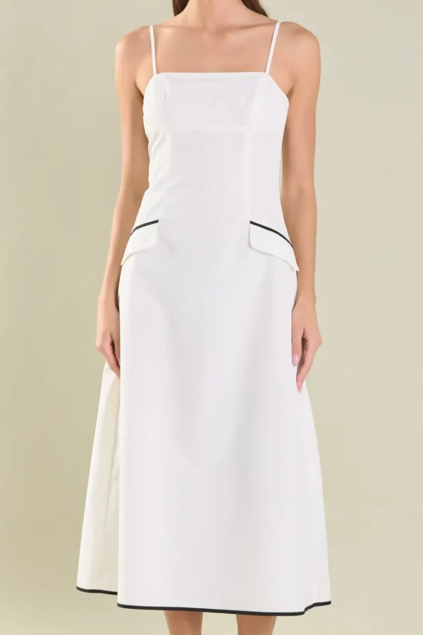 ENDLESS ROSE Tops*- Pocket Detail Midi Dress WHITE/BLACK
