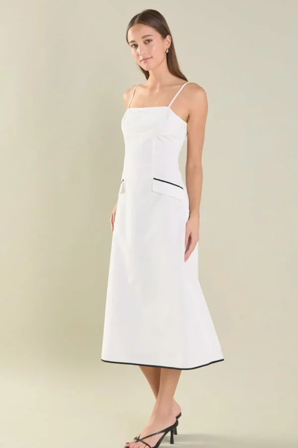 ENDLESS ROSE Tops*- Pocket Detail Midi Dress WHITE/BLACK