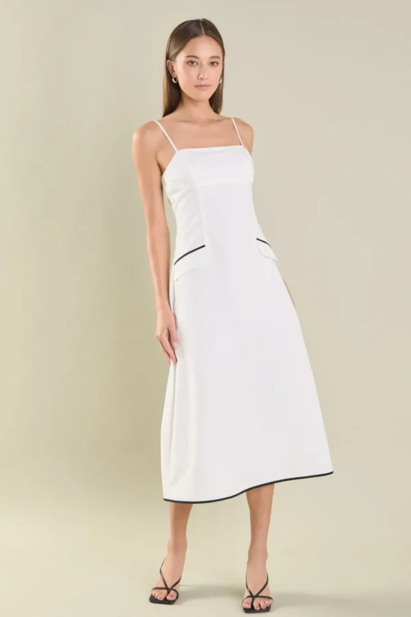 ENDLESS ROSE Tops*- Pocket Detail Midi Dress WHITE/BLACK