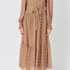 ENDLESS ROSE Tops*- Polka Dot Maxi Dress TAN