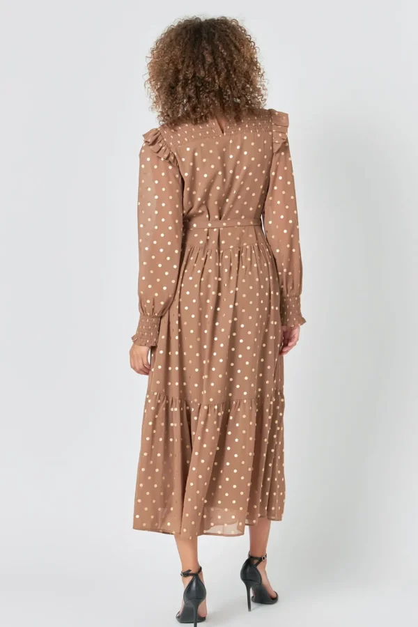 ENDLESS ROSE Tops*- Polka Dot Maxi Dress TAN