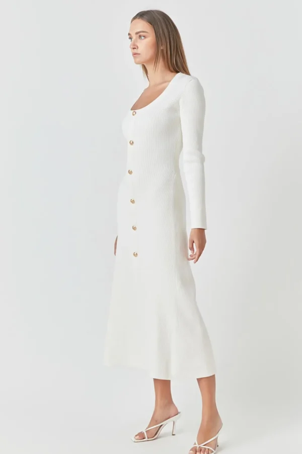 ENDLESS ROSE Tops*- Premium Button-Down Maxi Dress WHITE