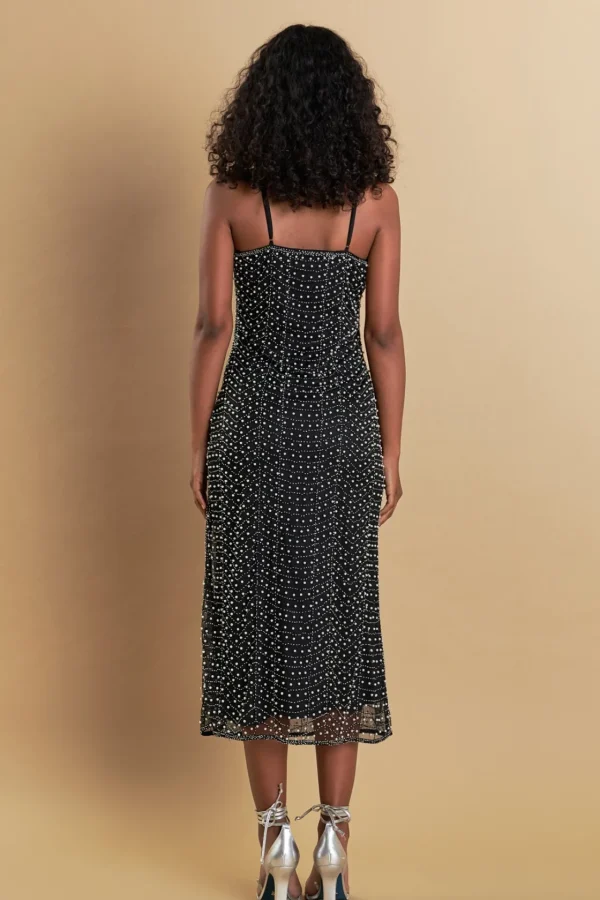 ENDLESS ROSE Tops*- Premium Pearl Beaded Maxi Dress BLACK/IVORYCOMBO