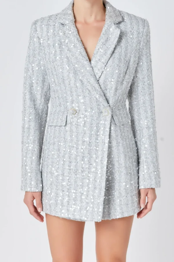 ENDLESS ROSE Tops*- Premium Sequins Tweed Romper