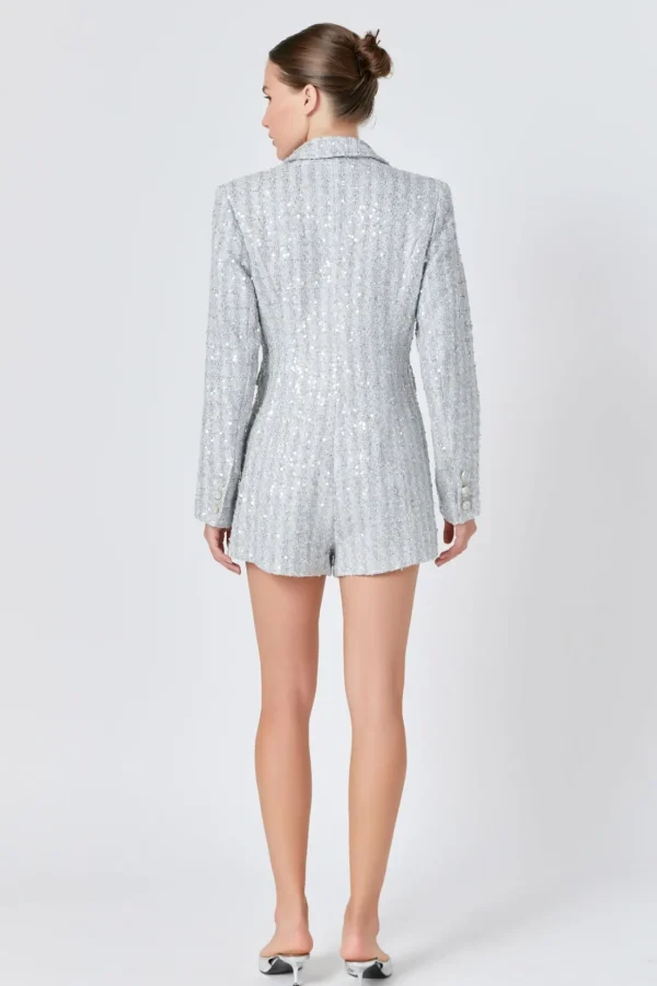 ENDLESS ROSE Tops*- Premium Sequins Tweed Romper