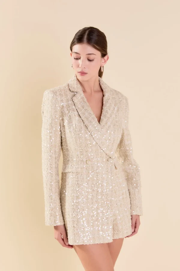 ENDLESS ROSE Tops*- Premium Sequins Tweed Romper