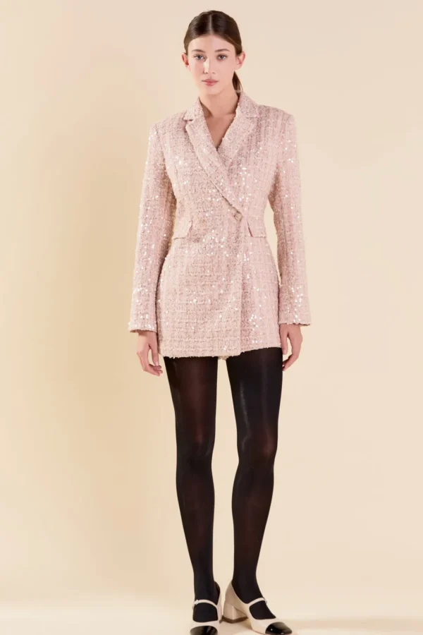 ENDLESS ROSE Tops*- Premium Sequins Tweed Romper