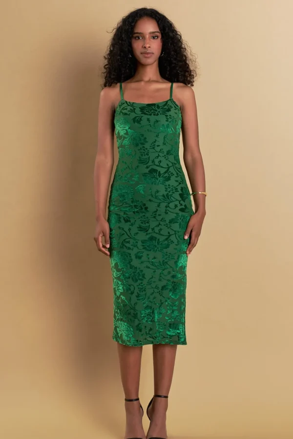 ENDLESS ROSE Tops*- Print Velvet Slip Dress GREEN