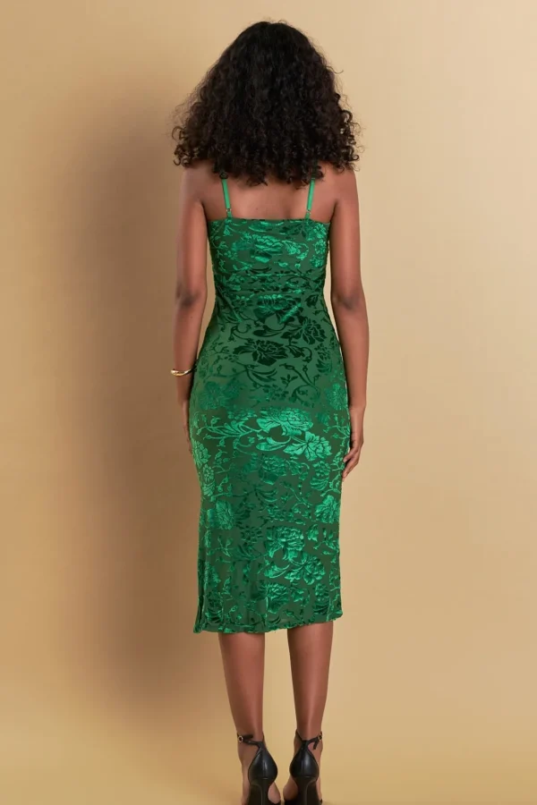 ENDLESS ROSE Tops*- Print Velvet Slip Dress GREEN