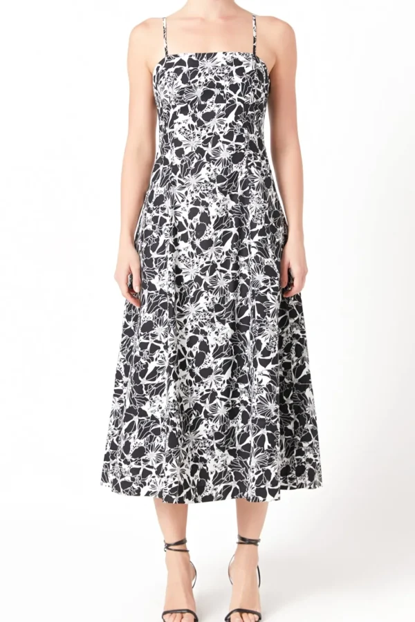 ENDLESS ROSE Tops*- Printed Cotton Maxi Dress BLACK/WHITE