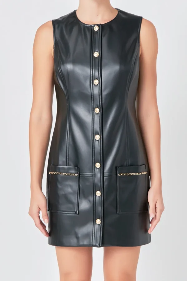 ENDLESS ROSE Tops*- PU Chain Dress BLACK