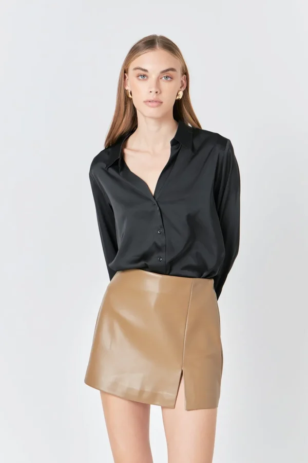 ENDLESS ROSE Tops*- Pu Slit Detail Skort
