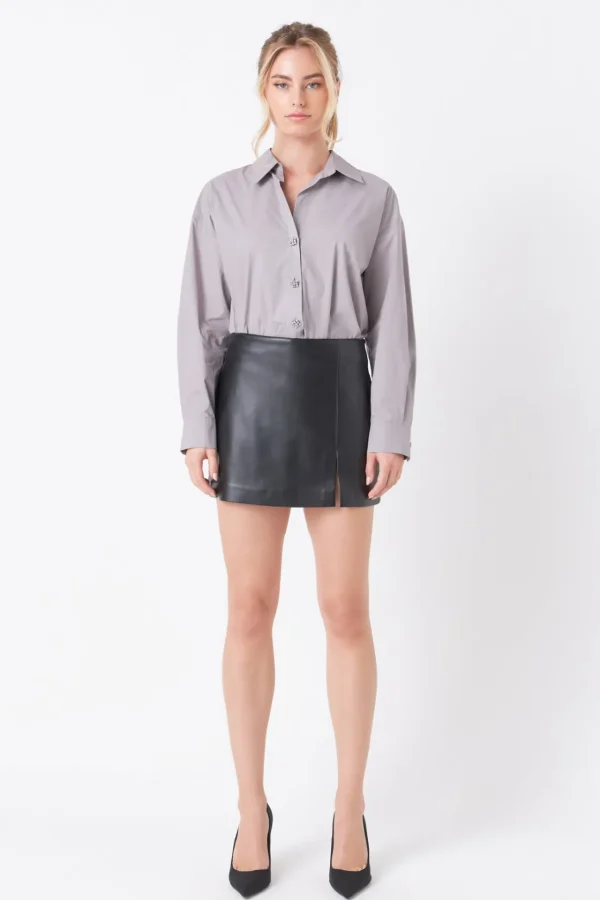ENDLESS ROSE Tops*- Pu Slit Detail Skort