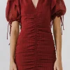 ENDLESS ROSE Tops*- Puff Sleeve Ruched Mini Dress WINE