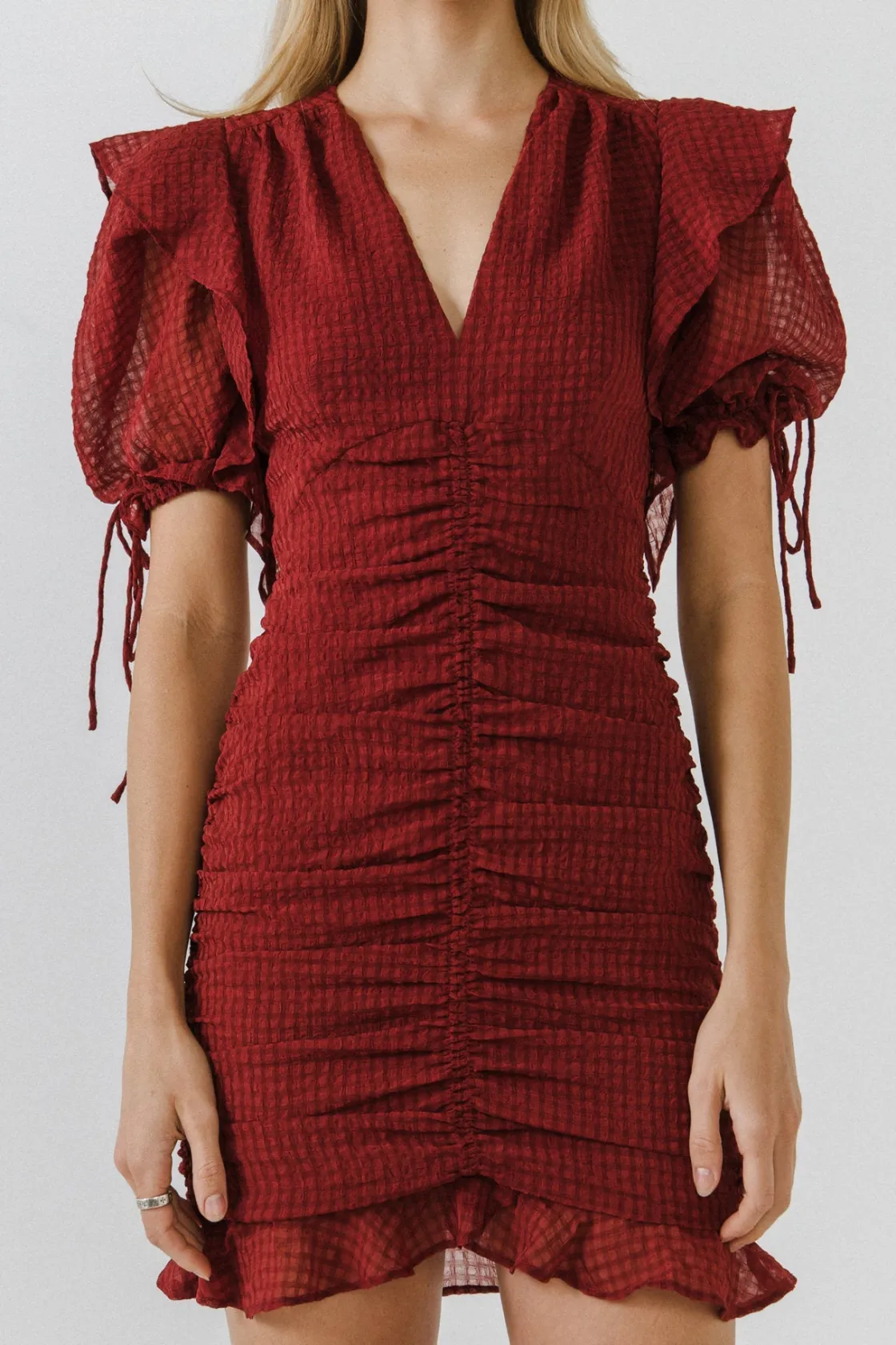 endless_rose__puff_sleeve_0-4.webp ENDLESS ROSE Tops*- Puff Sleeve Ruched Mini Dress WINE