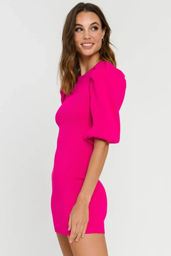 ENDLESS ROSE Tops*- Puff Sleeve Knit Dress PINK