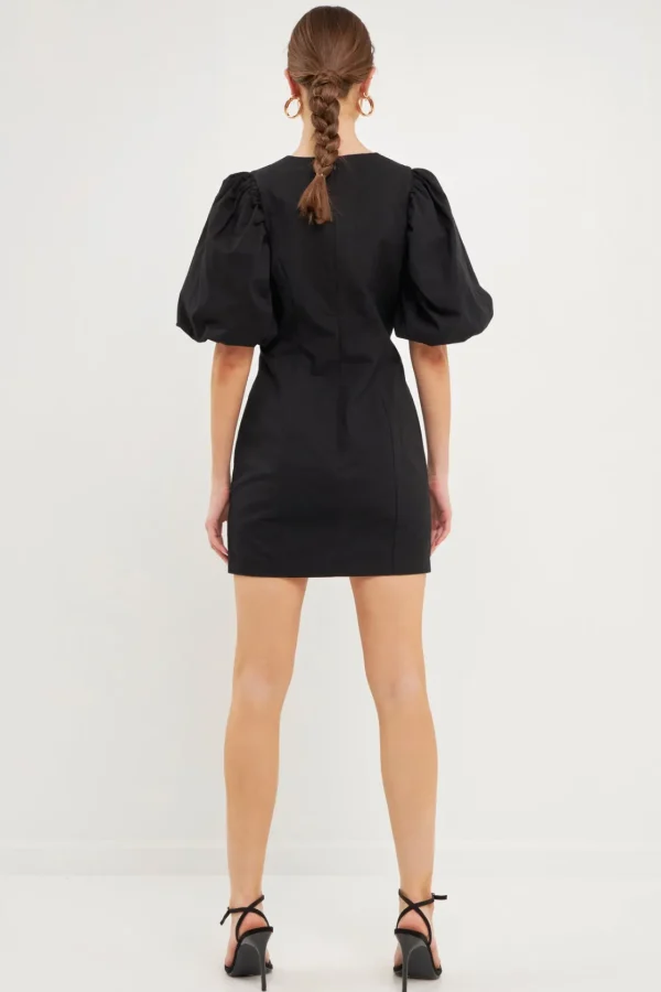 ENDLESS ROSE Tops*- Puff Sleeve Bodycon Mini Dress