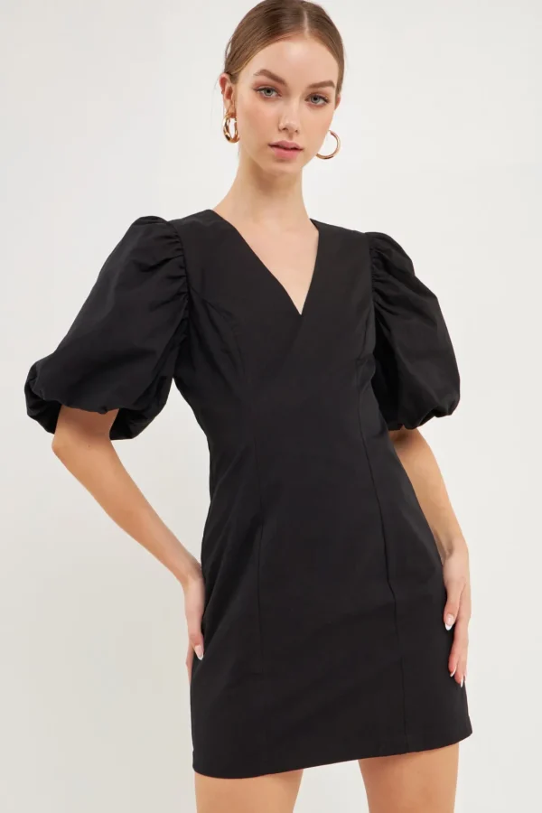 ENDLESS ROSE Tops*- Puff Sleeve Bodycon Mini Dress