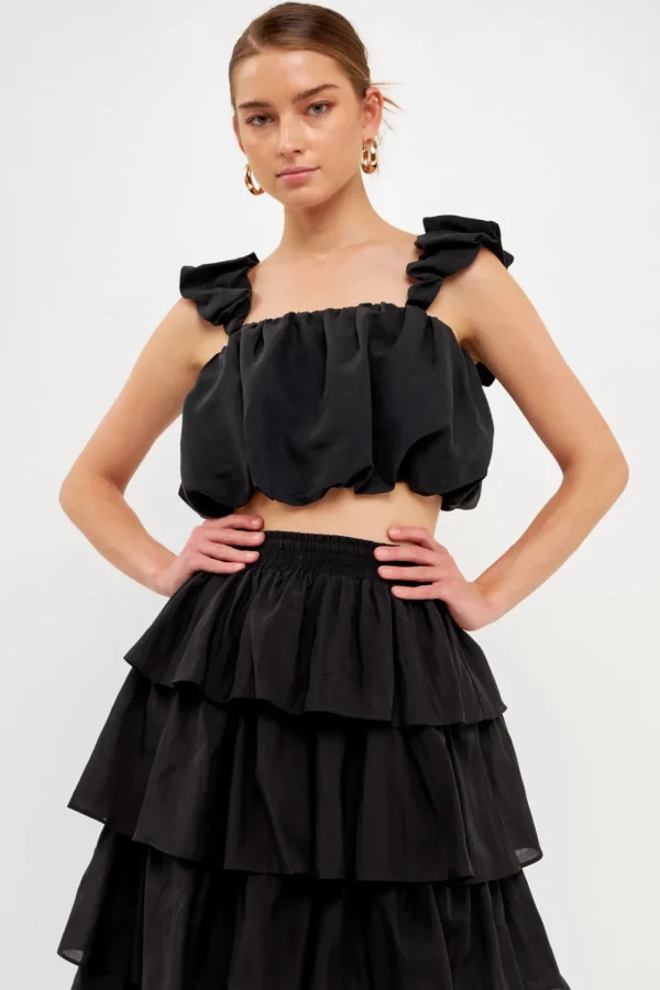 ENDLESS ROSE Tops*- Puff Sleeve Cropped Top