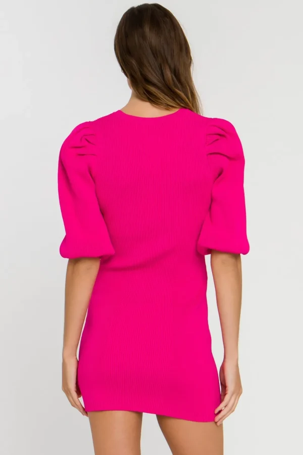 ENDLESS ROSE Tops*- Puff Sleeve Knit Dress PINK