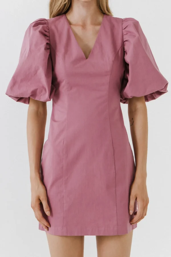 ENDLESS ROSE Tops*- Puff Sleeve Bodycon Mini Dress