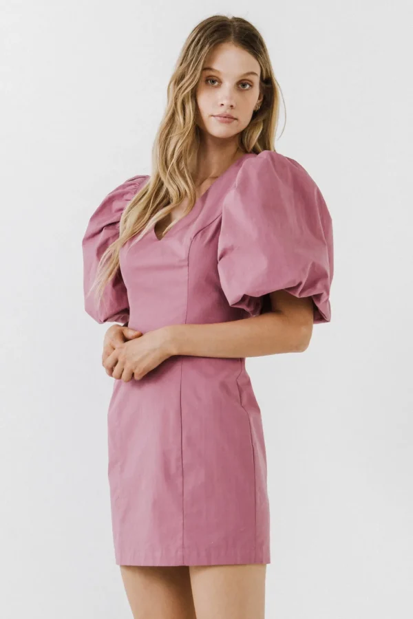 ENDLESS ROSE Tops*- Puff Sleeve Bodycon Mini Dress