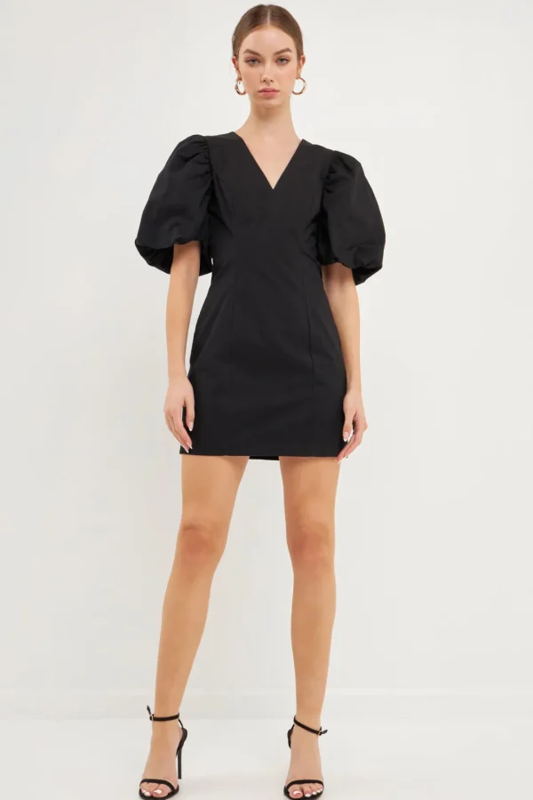 ENDLESS ROSE Tops*- Puff Sleeve Bodycon Mini Dress