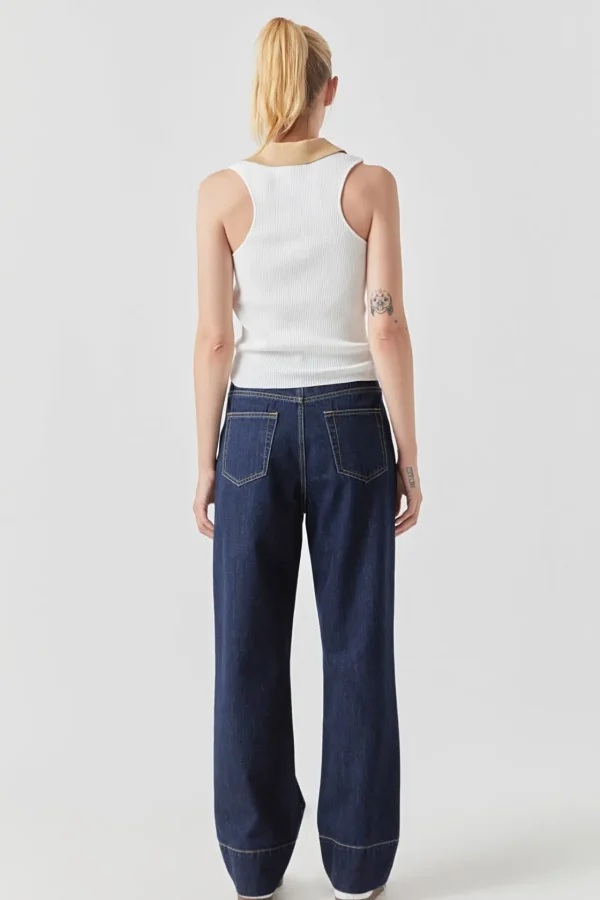 ENDLESS ROSE Tops*- Rib Knit Contrast Collar Sleeveless Top