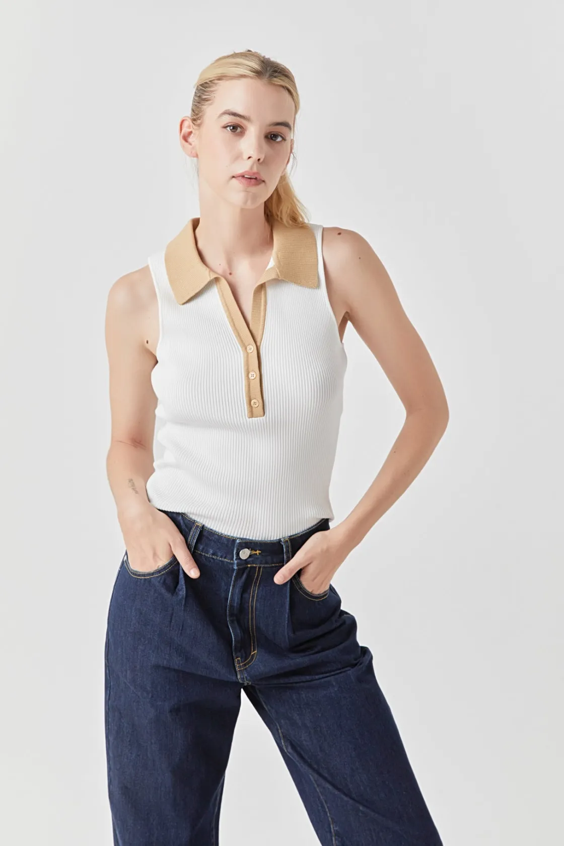 endless_rose__rib_knit_co_2.webp ENDLESS ROSE Tops*- Rib Knit Contrast Collar Sleeveless Top