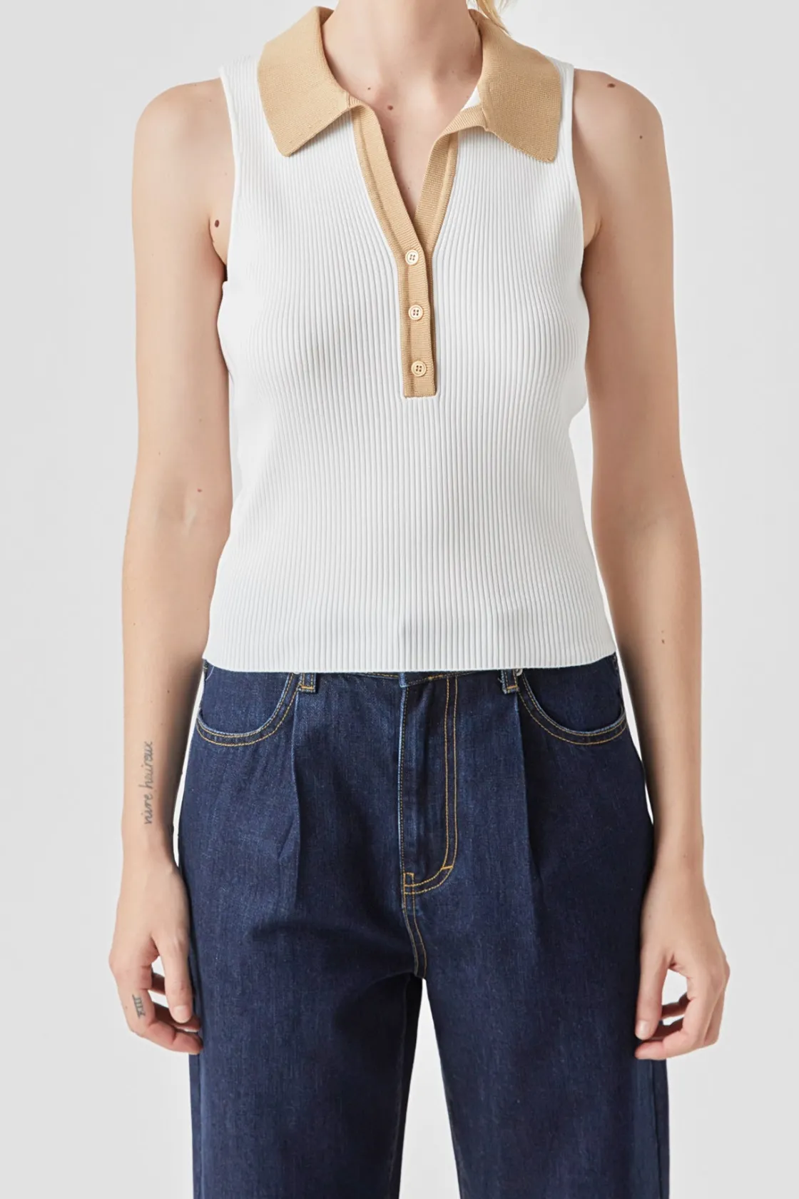 endless_rose__rib_knit_co_3.webp ENDLESS ROSE Tops*- Rib Knit Contrast Collar Sleeveless Top
