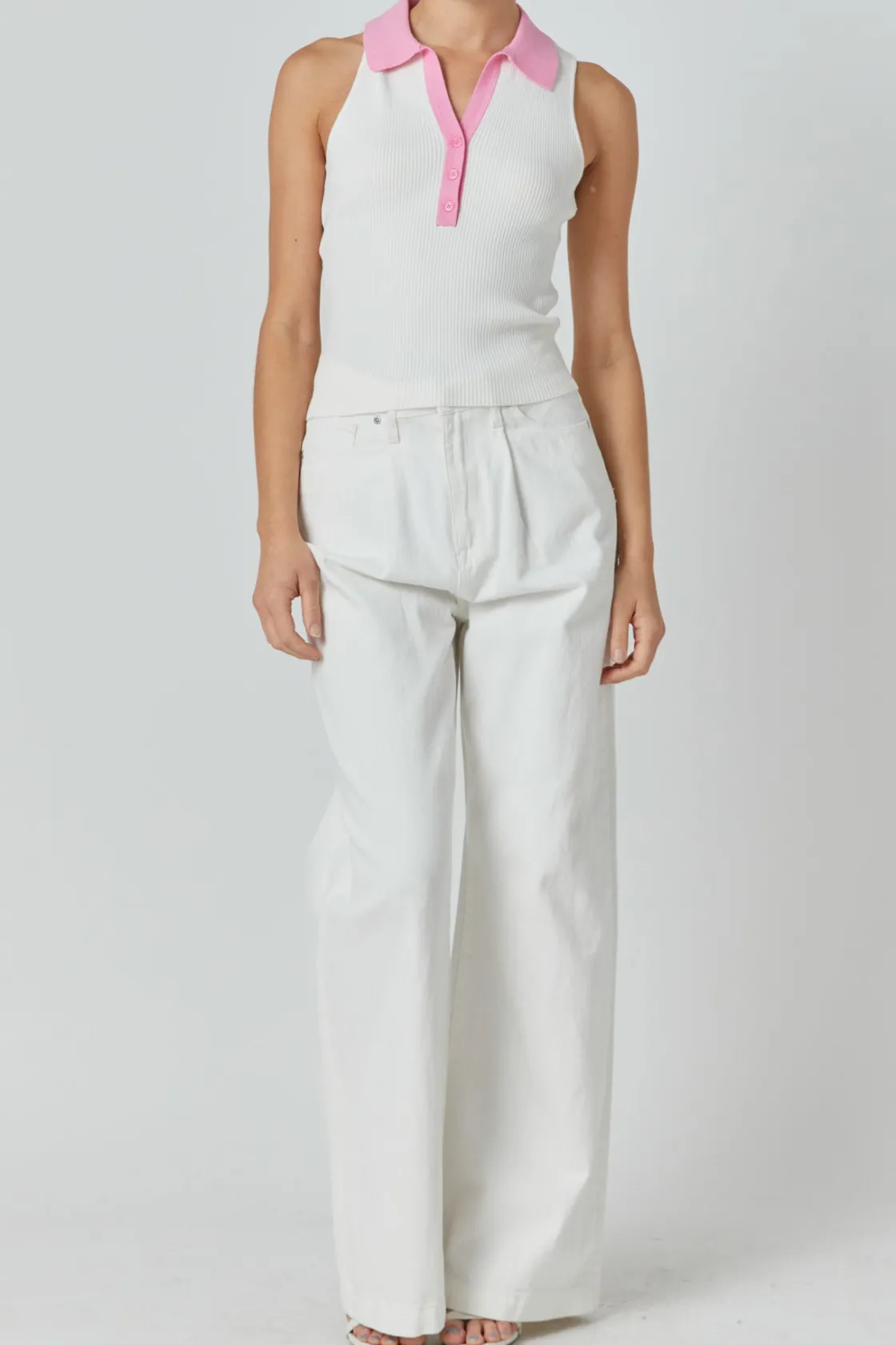 endless_rose__rib_knit_co_4.webp ENDLESS ROSE Tops*- Rib Knit Contrast Collar Sleeveless Top