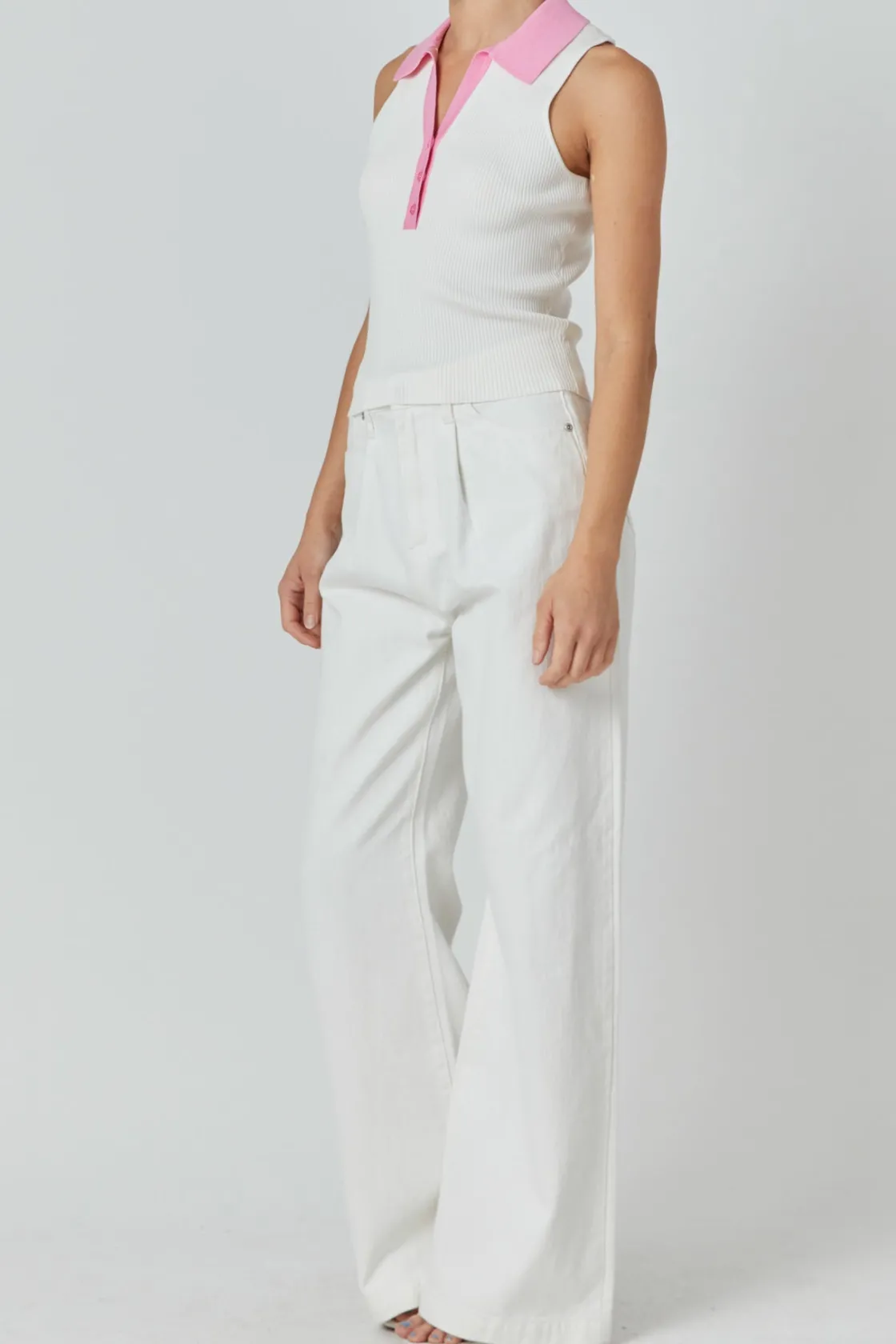 endless_rose__rib_knit_co_5.webp ENDLESS ROSE Tops*- Rib Knit Contrast Collar Sleeveless Top