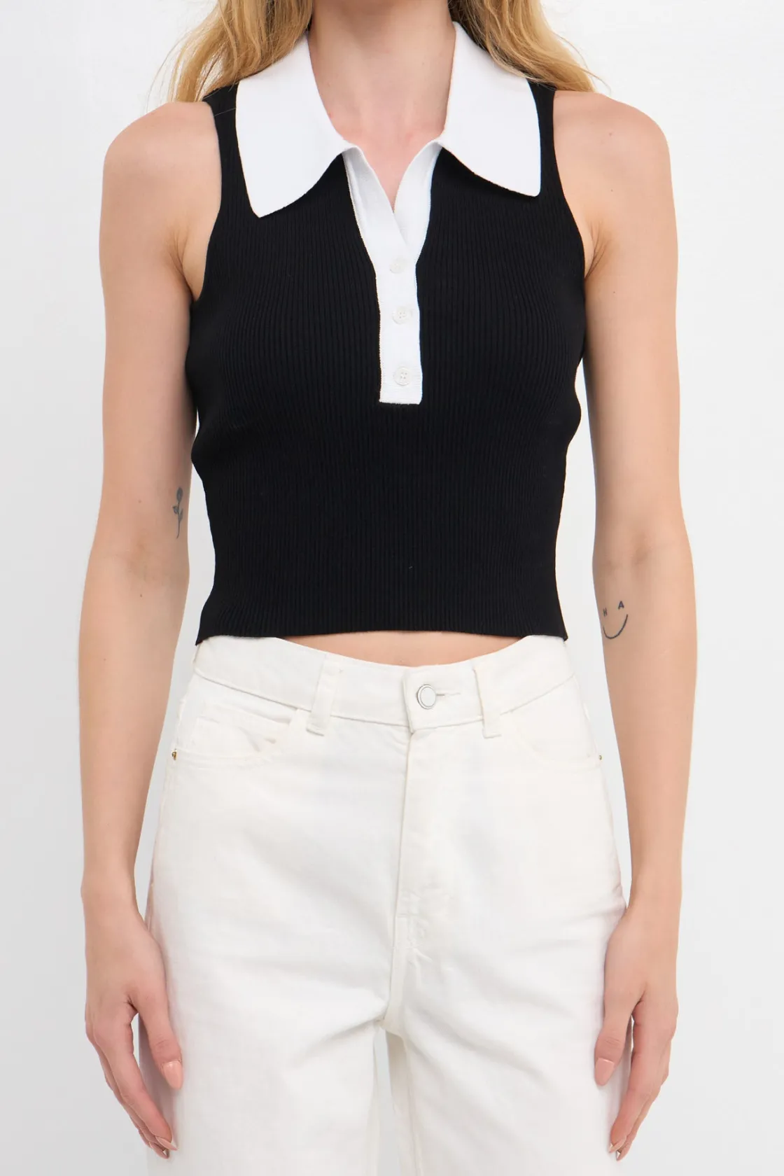 endless_rose__rib_knit_co_8.webp ENDLESS ROSE Tops*- Rib Knit Contrast Collar Sleeveless Top