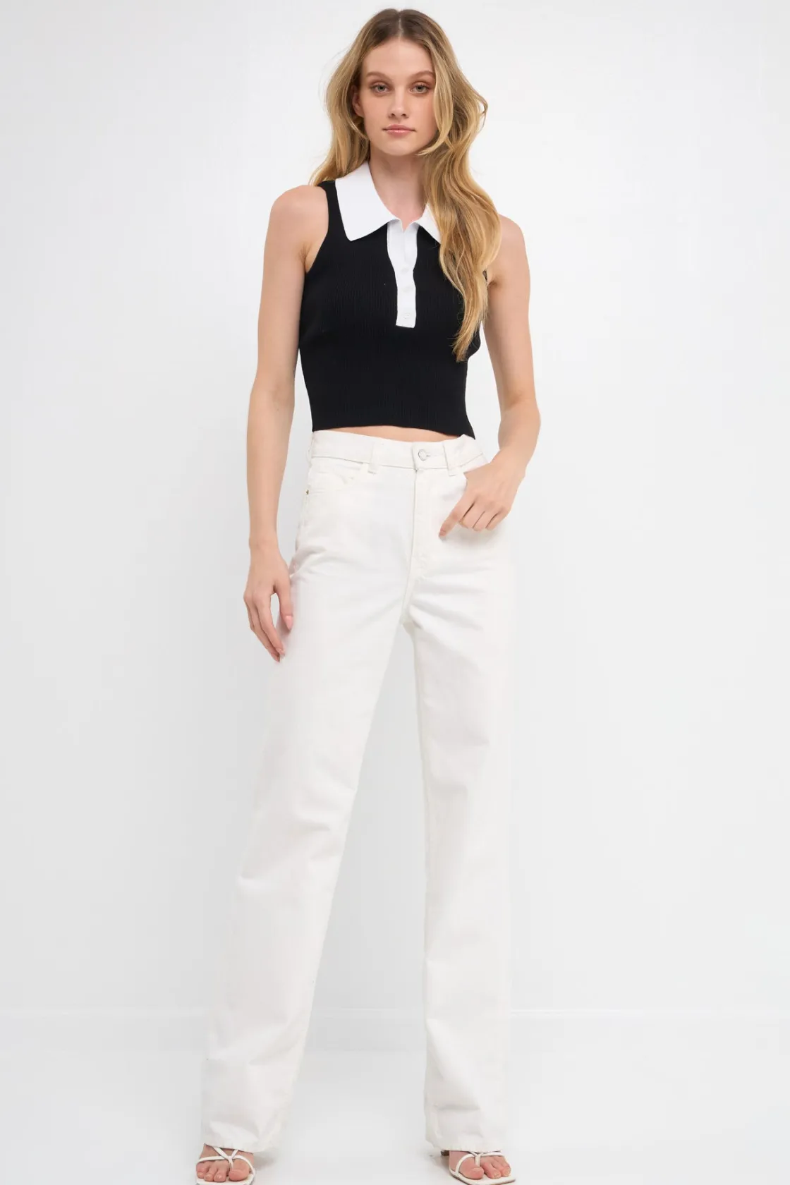 endless_rose__rib_knit_co_9.webp ENDLESS ROSE Tops*- Rib Knit Contrast Collar Sleeveless Top
