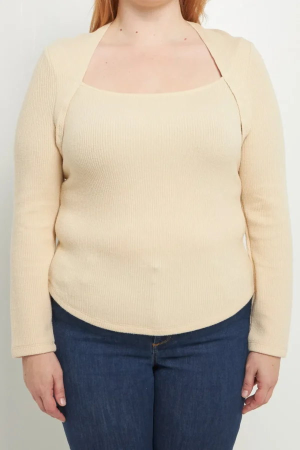 ENDLESS ROSE Tops*- Ribbed Fitted Knit Top IVORY