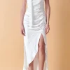 ENDLESS ROSE Tops*- Ruched Asymmetrical Satin Slip Maxi WHITE