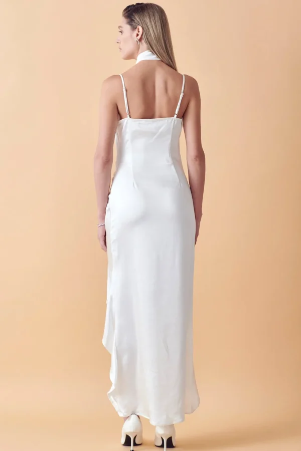 ENDLESS ROSE Tops*- Ruched Asymmetrical Satin Slip Maxi WHITE