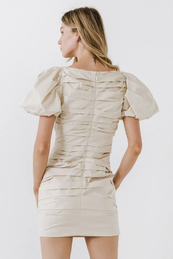 ENDLESS ROSE Tops*- Ruched Puff Sleeve Dress IVORY