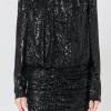 ENDLESS ROSE Tops*- Ruched Sequin Mini Dress BLACK