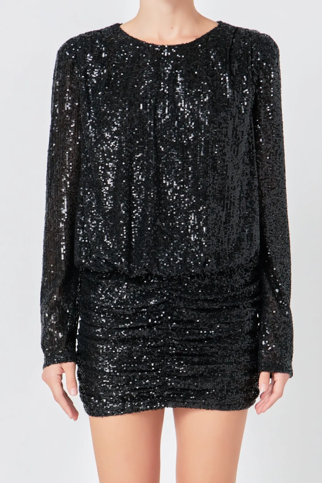 endless_rose__ruched_sequ_0.webp ENDLESS ROSE Tops*- Ruched Sequin Mini Dress BLACK
