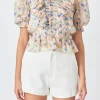 ENDLESS ROSE Tops*- Ruffle Bodice top with Puff Sleeves PINKMULTI