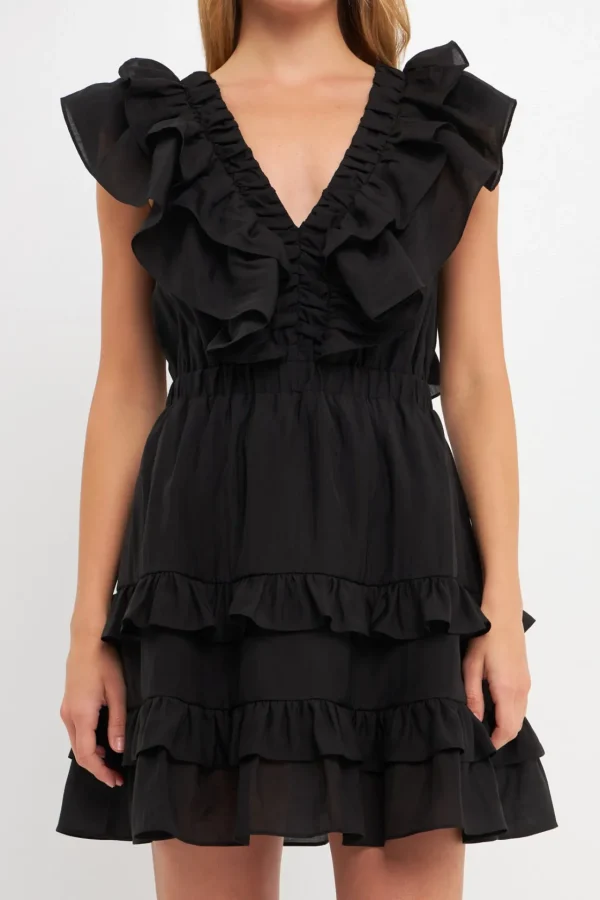 ENDLESS ROSE Tops*- Ruffle Detail Mini Dress
