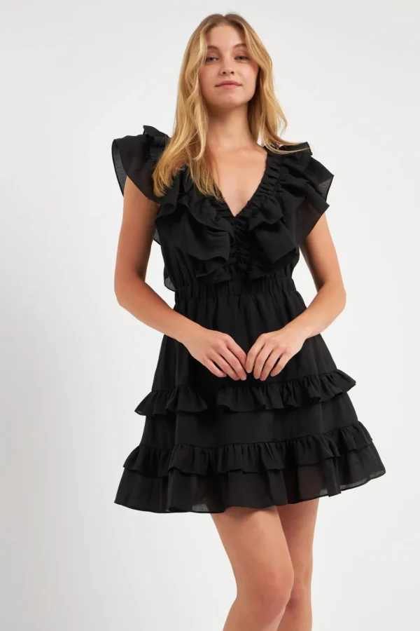 ENDLESS ROSE Tops*- Ruffle Detail Mini Dress