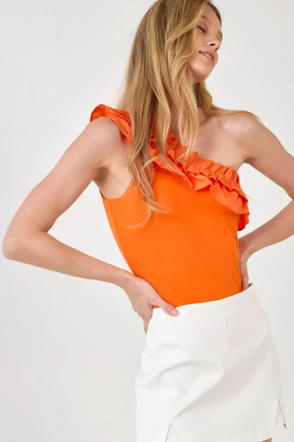 ENDLESS ROSE Tops*- Ruffled Asymmetrical Bodysuit