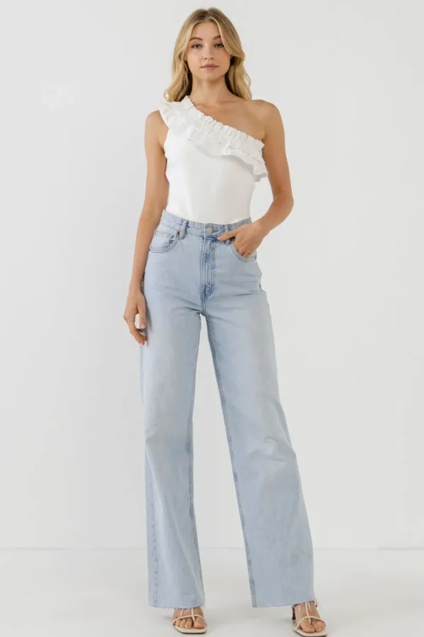 ENDLESS ROSE Tops*- Ruffled Asymmetrical Bodysuit