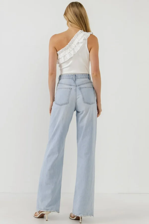 ENDLESS ROSE Tops*- Ruffled Asymmetrical Bodysuit